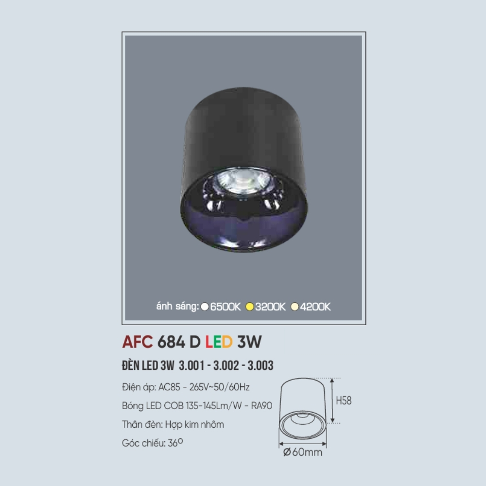 Đèn LED downlight nổi Anfaco 684 D LED 3W