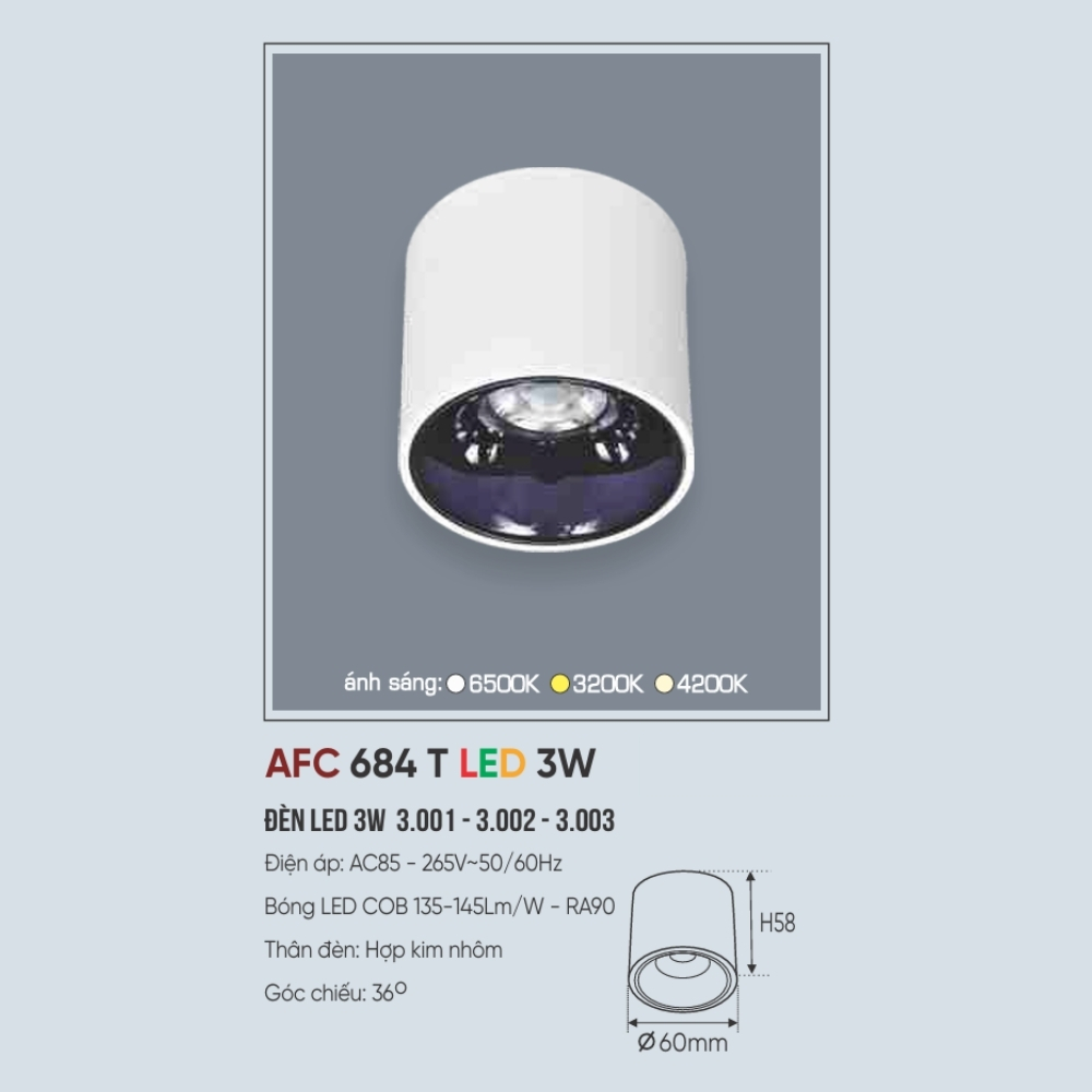 Đèn LED downlight nổi Anfaco 684 T LED 3W