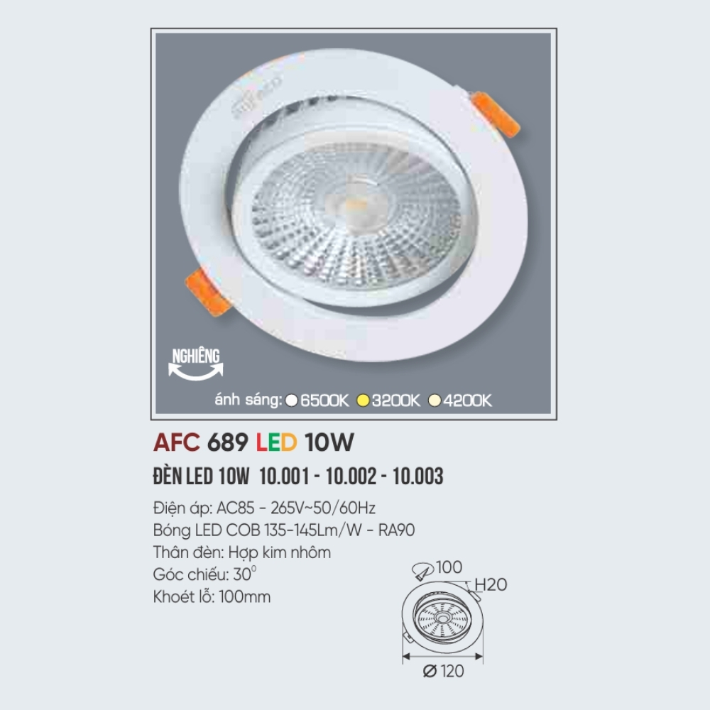 Đèn LED downlight âm trần Anfaco 689 LED 10W