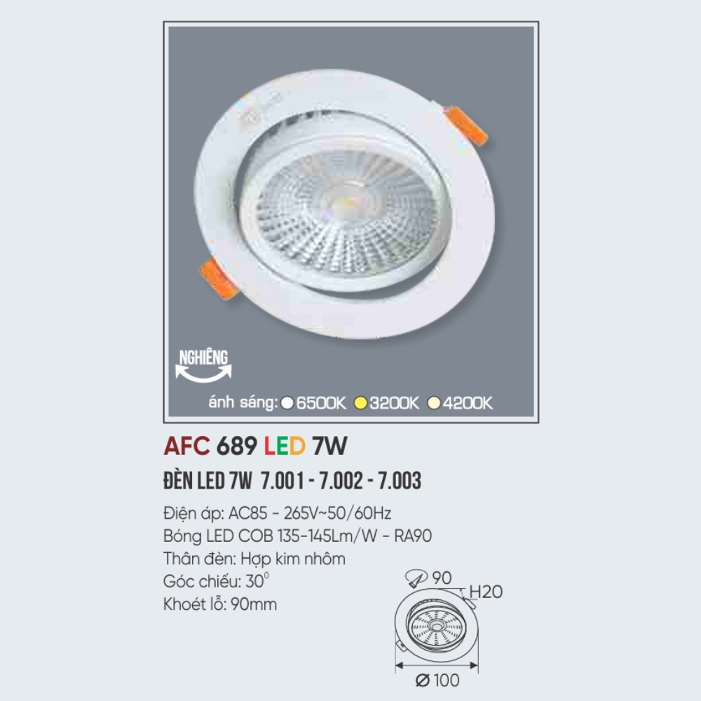 Đèn LED downlight âm trần Anfaco 689 LED 7W