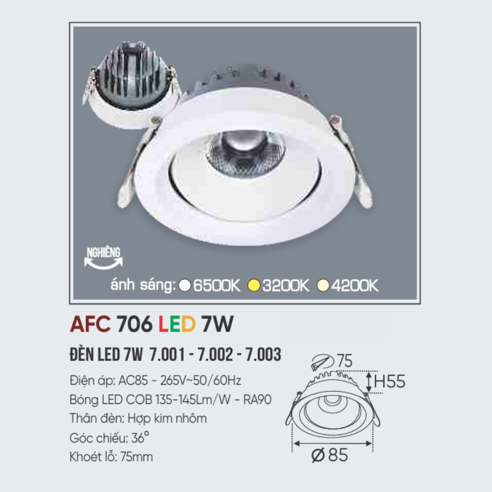 Đèn LED downlight âm trần Anfaco 706 LED 7W