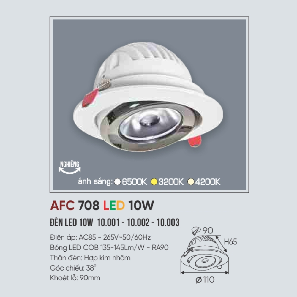 Đèn LED downlight âm trần Anfaco 708 LED 10W