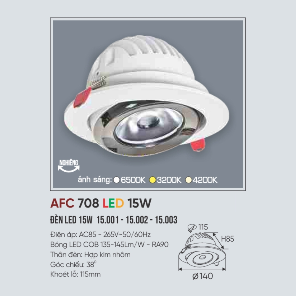 Đèn LED downlight âm trần Anfaco 708 LED 15W