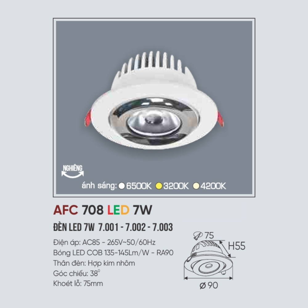 Đèn LED downlight âm trần Anfaco 708 LED 7W