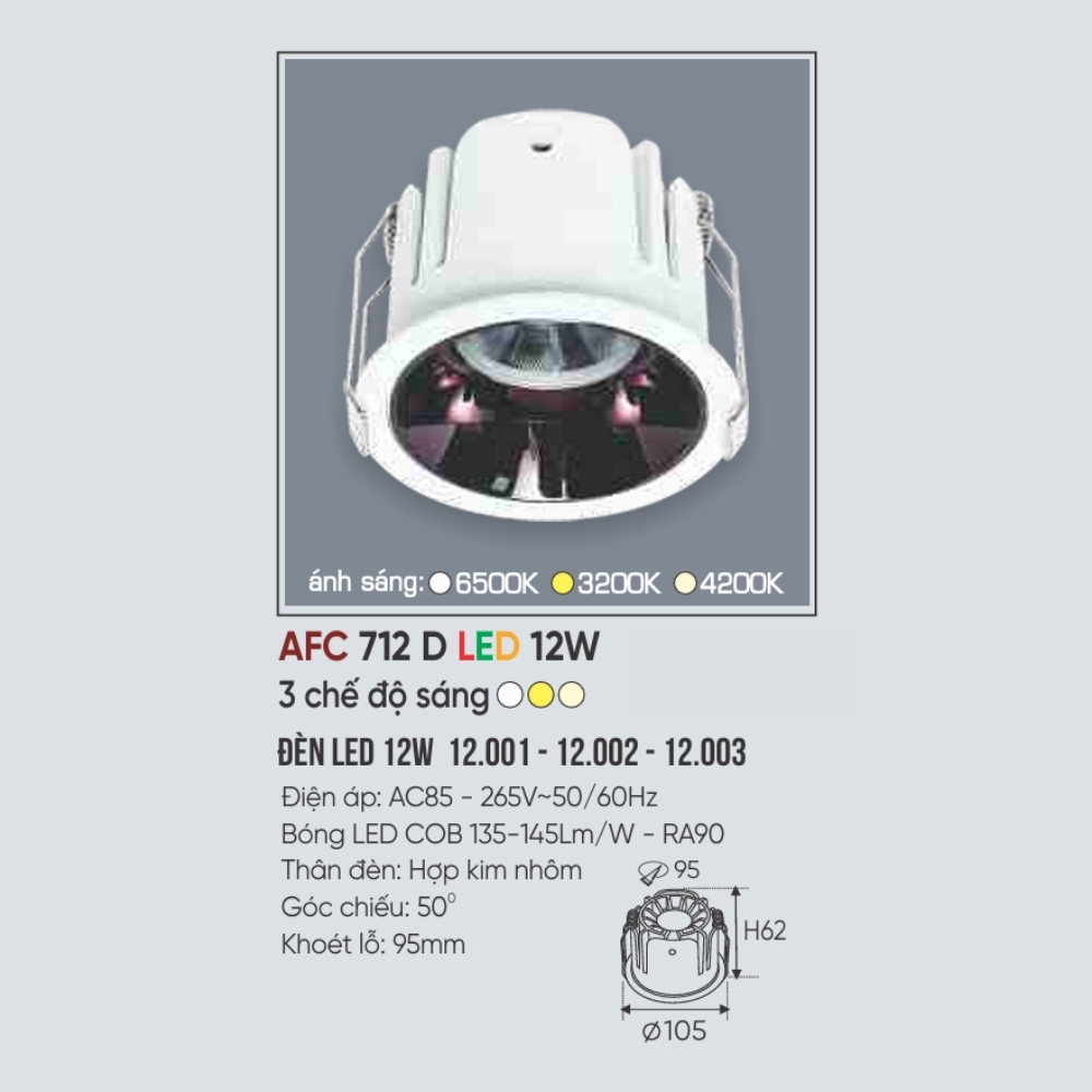 Đèn LED downlight âm trần Anfaco 712 D LED 12W