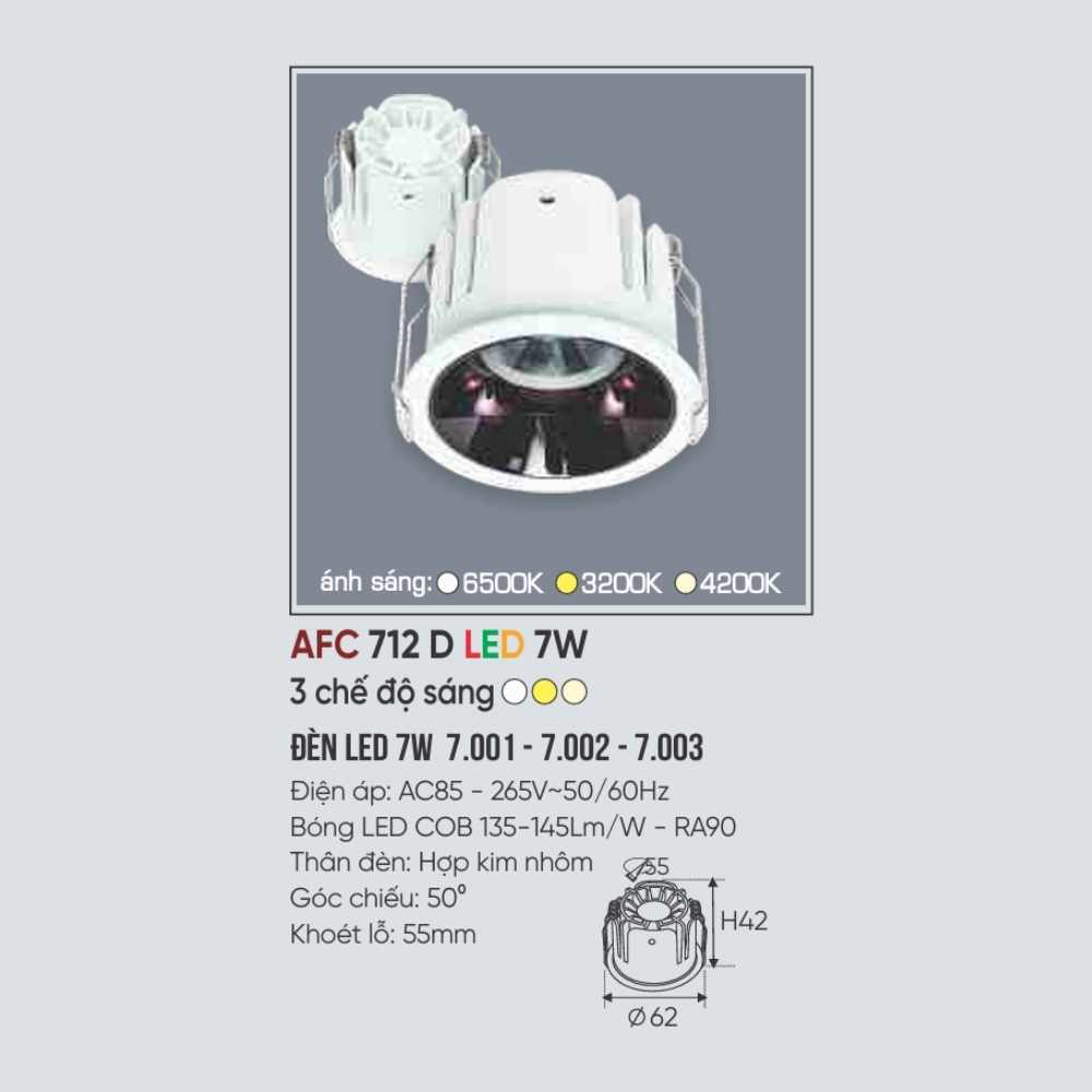 Đèn LED downlight âm trần Anfaco 712 D LED 7W