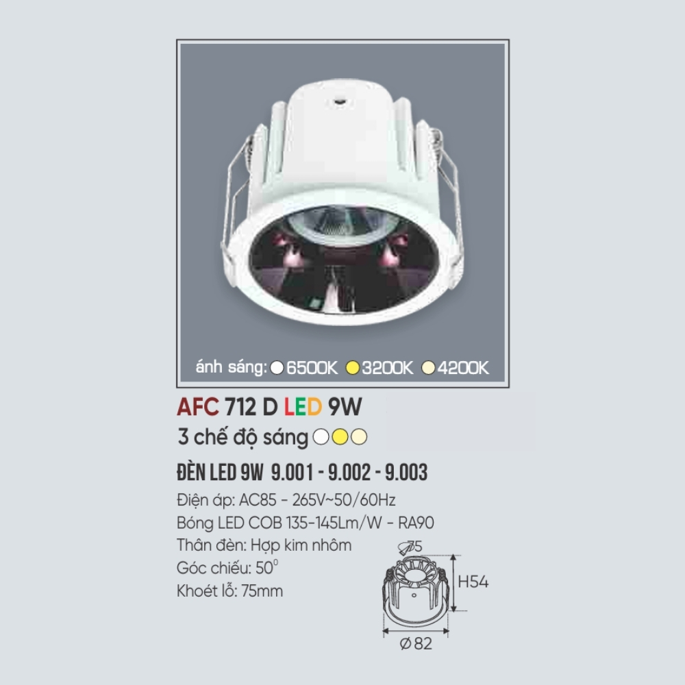 Đèn LED downlight âm trần Anfaco 712 D LED 9W