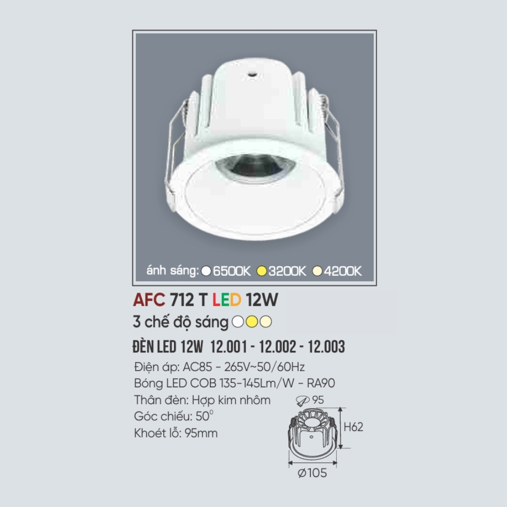 Đèn LED downlight âm trần Anfaco 712 T LED 12W