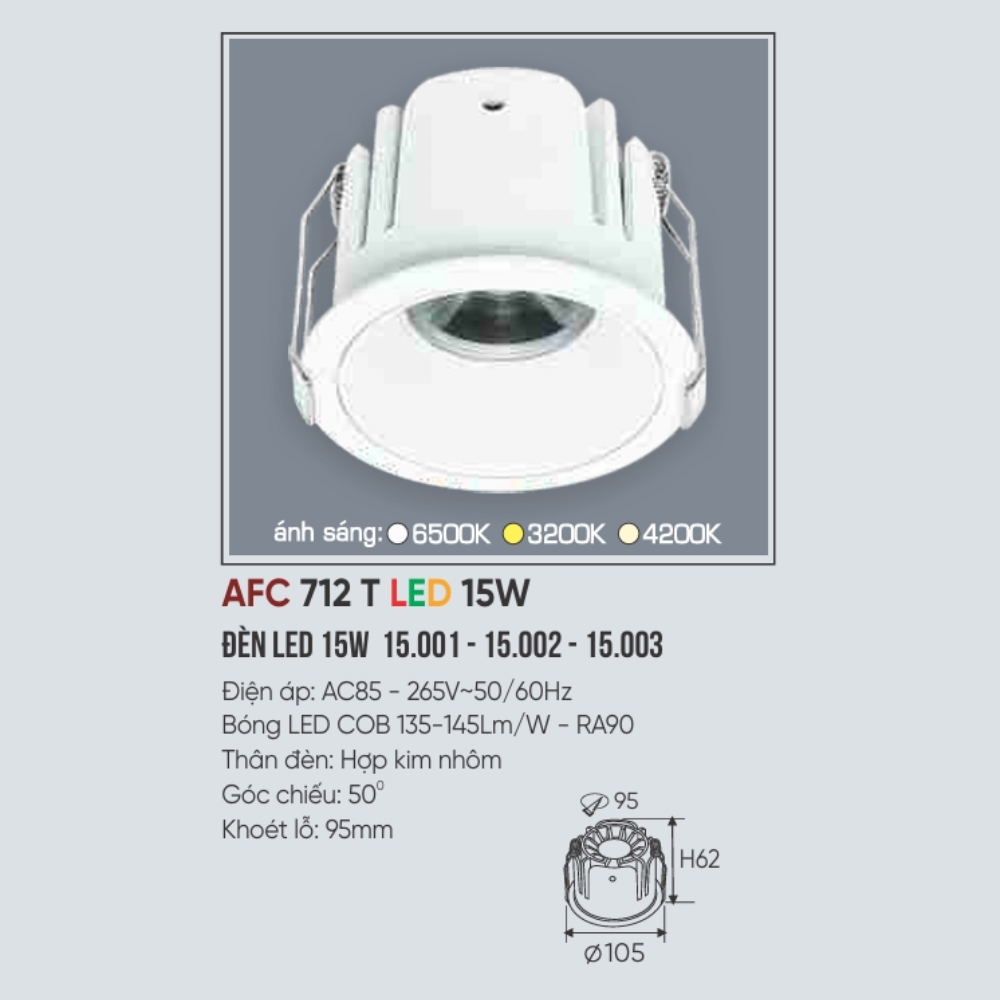 Đèn LED downlight âm trần Anfaco 712 T LED 15W