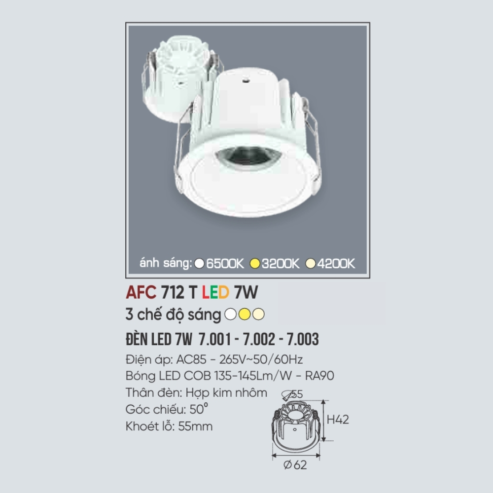 Đèn LED downlight âm trần Anfaco 712 T LED 7W