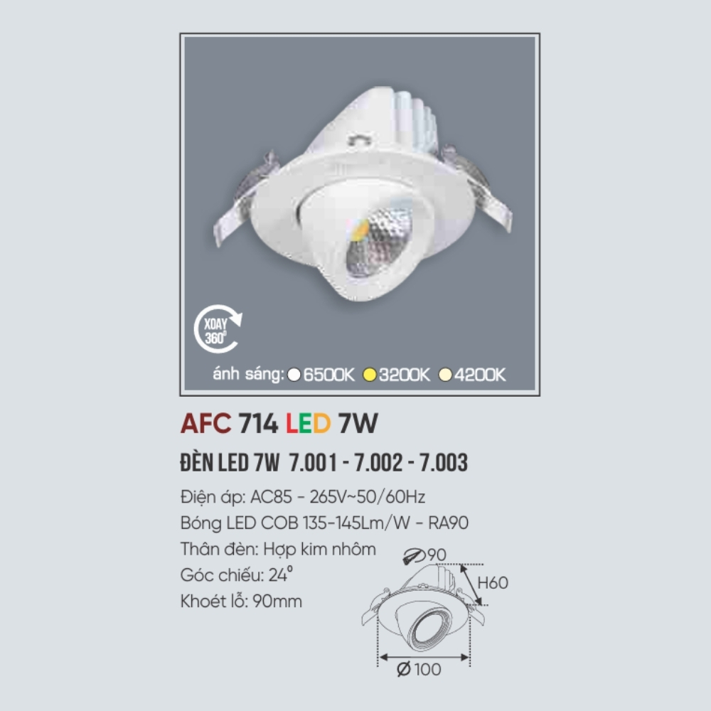 Đèn LED downlight âm trần Anfaco 714 LED 7W