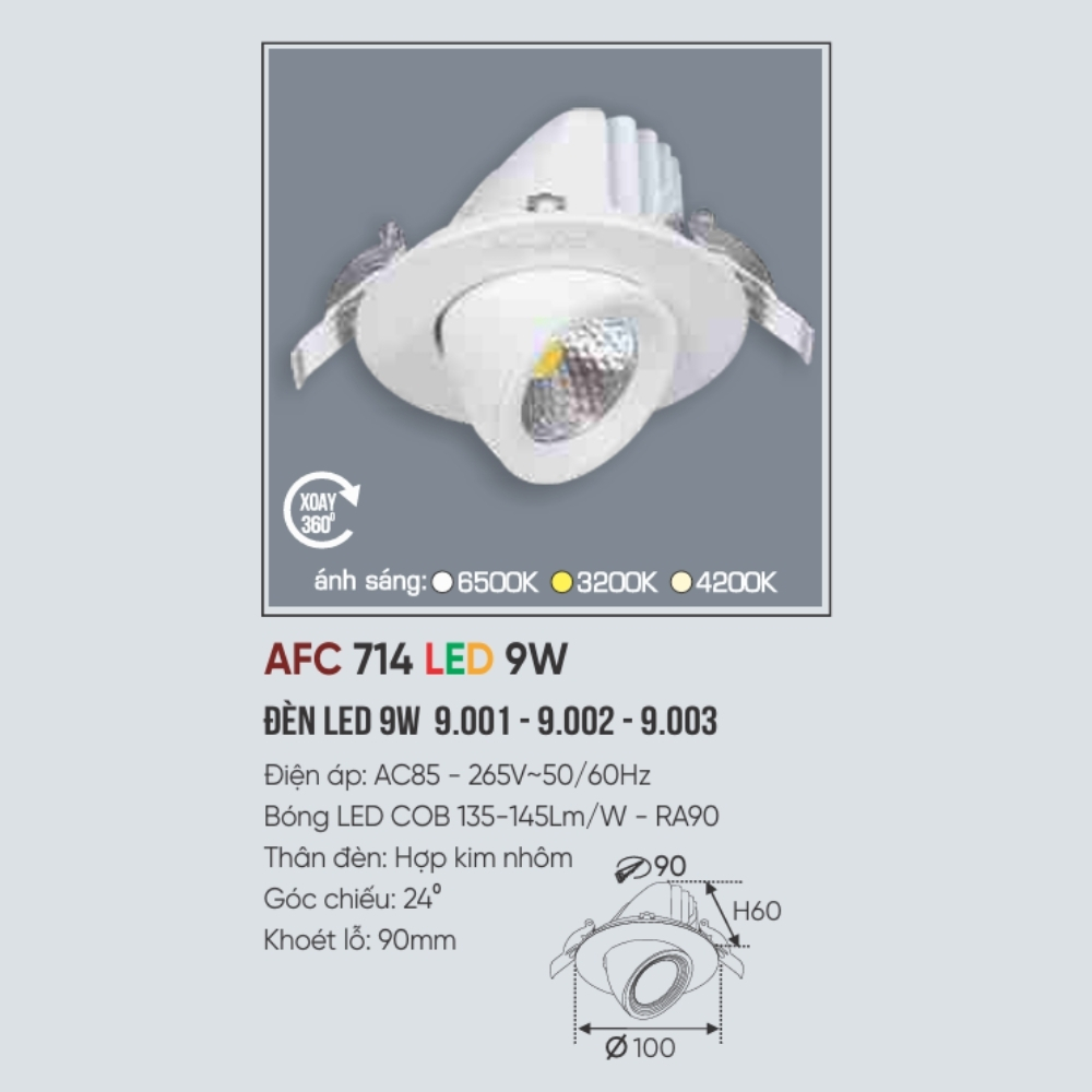 Đèn LED downlight âm trần Anfaco 714 LED 9W