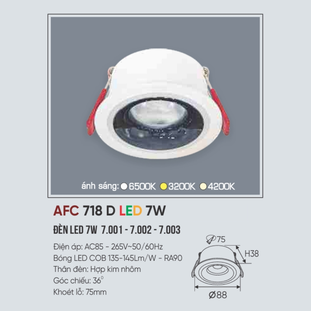 Đèn LED downlight âm trần Anfaco 718 D LED 7W