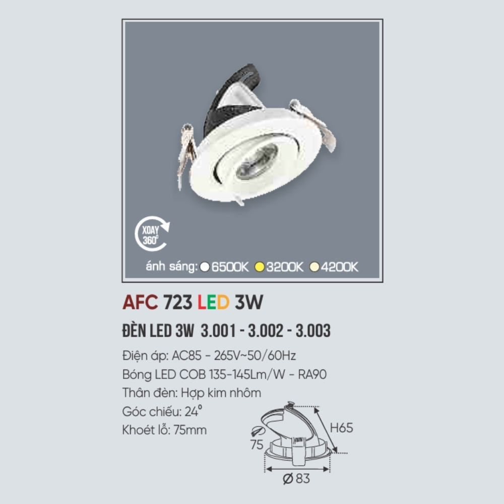Đèn LED downlight âm trần Anfaco 723 LED 3W