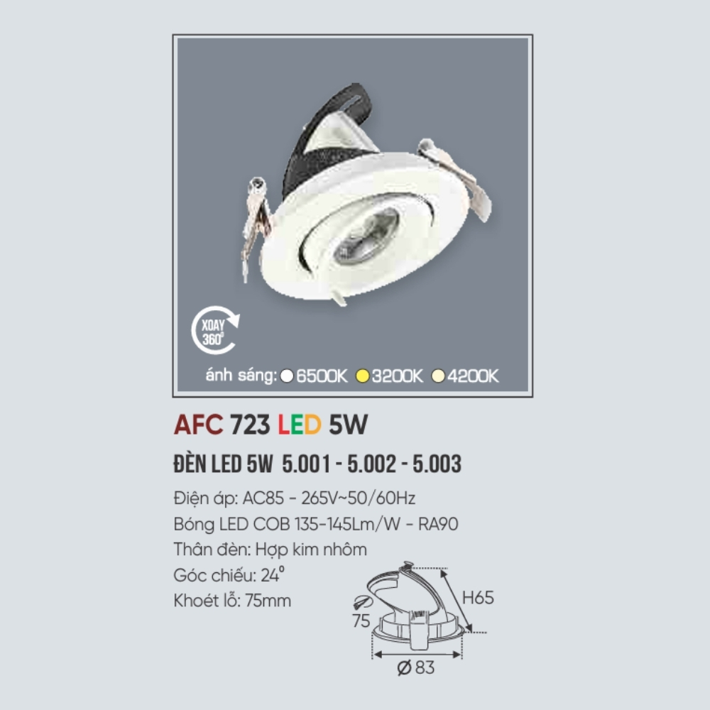 Đèn LED downlight âm trần Anfaco 723 LED 5W