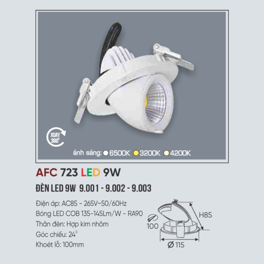 Đèn LED downlight âm trần Anfaco 723 LED 9W