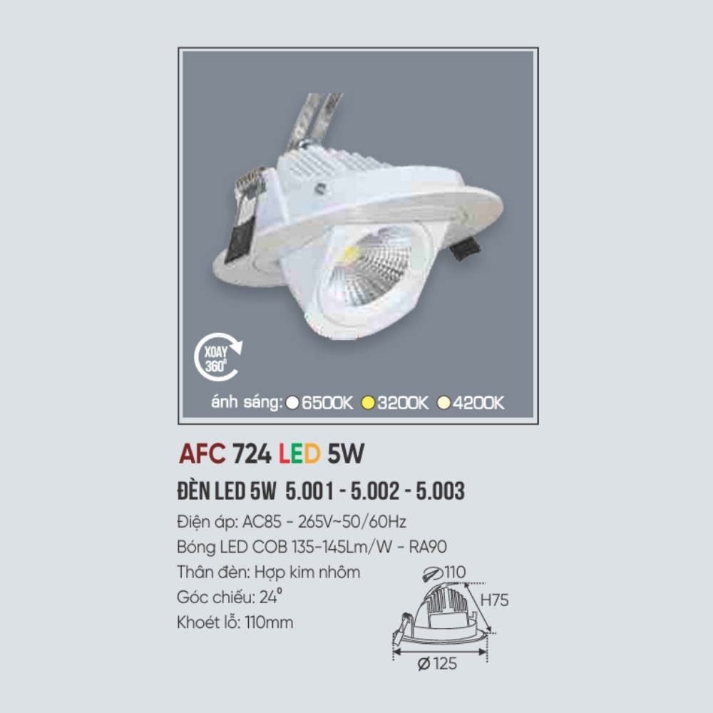 Đèn LED downlight âm trần Anfaco 724 LED 5W