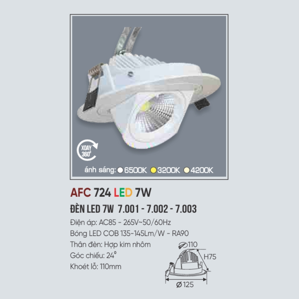 Đèn LED downlight âm trần Anfaco 724 LED 7W