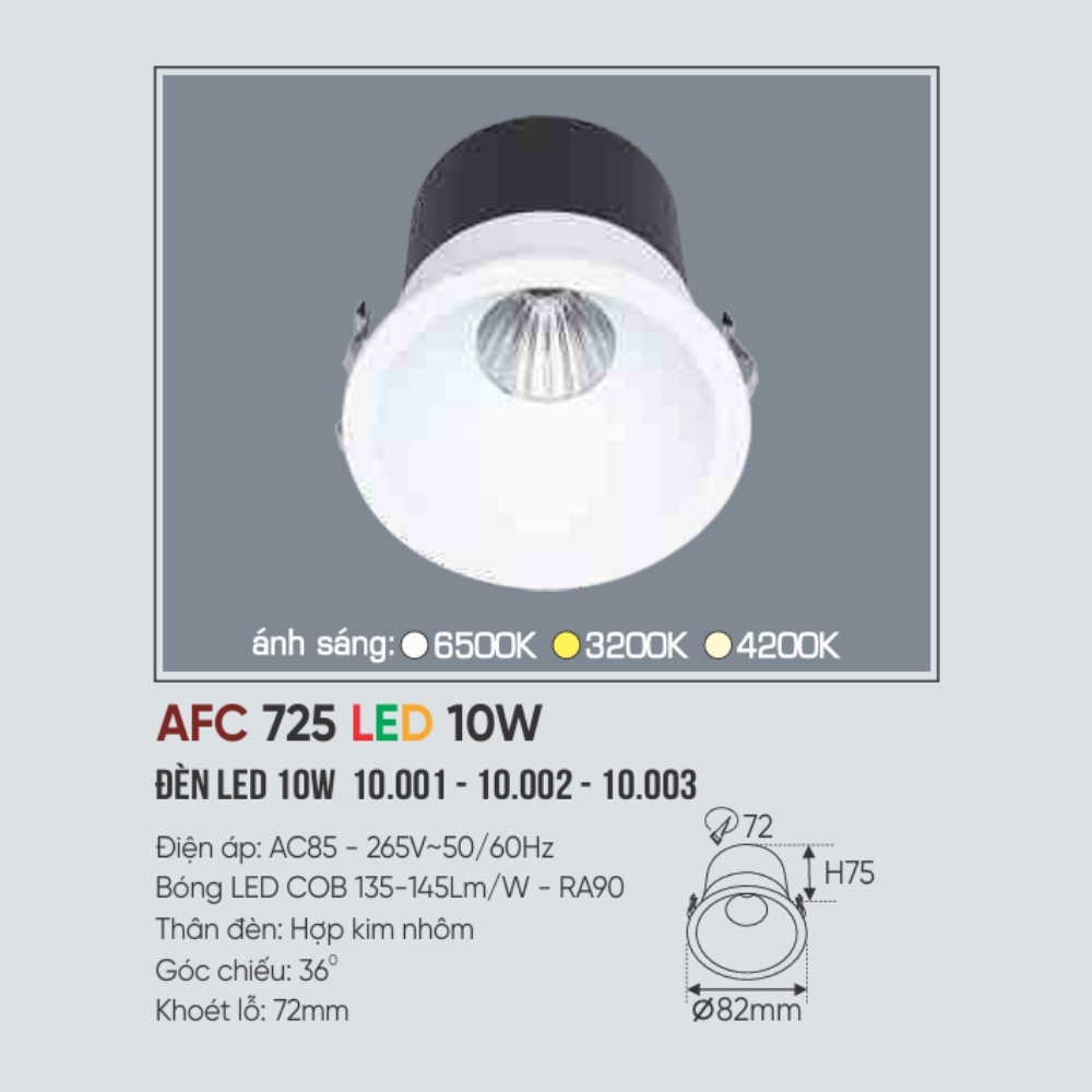 Đèn LED downlight âm trần Anfaco 725 LED 10W