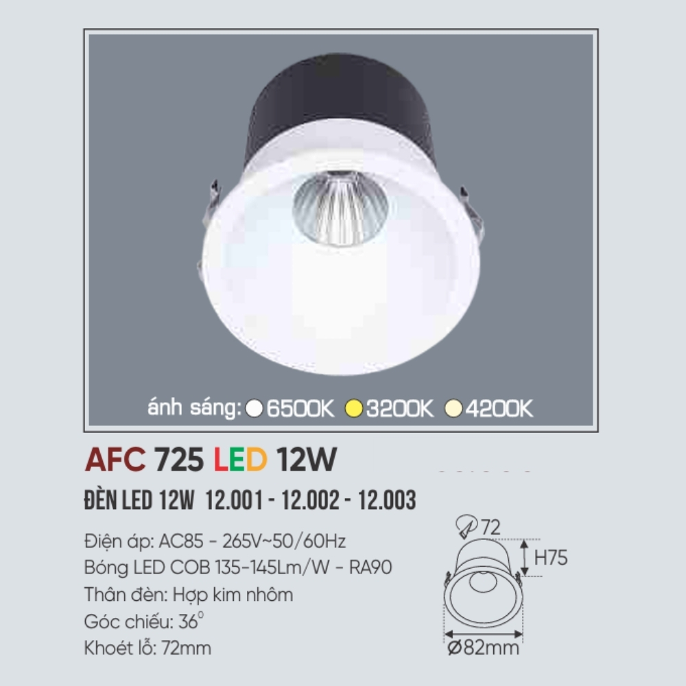 Đèn LED downlight âm trần Anfaco 725 LED 12W