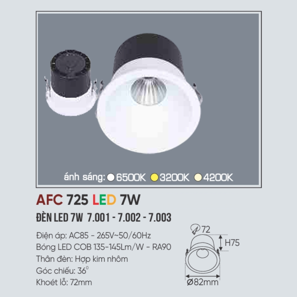 Đèn LED downlight âm trần Anfaco 725 LED 7W