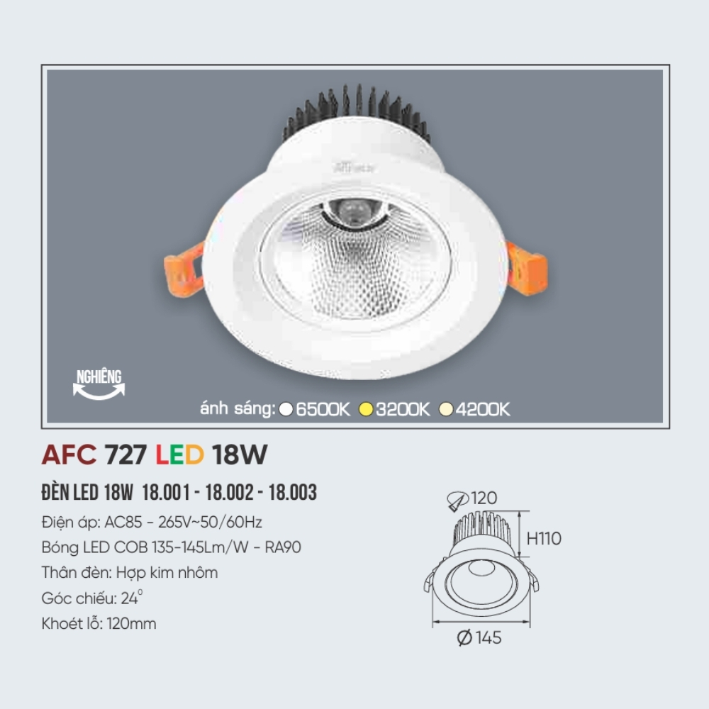 Đèn LED downlight âm trần Anfaco 727 LED 18W