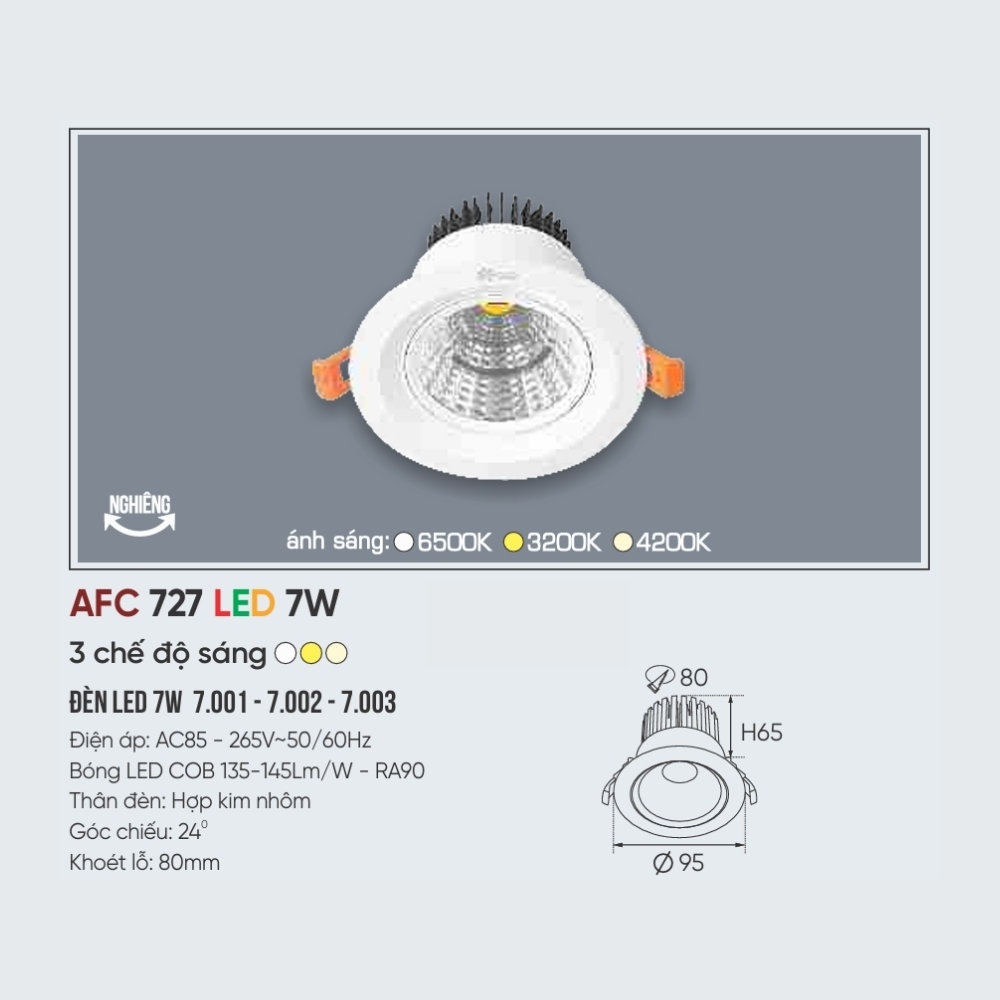 Đèn LED downlight âm trần Anfaco 727 LED 7W
