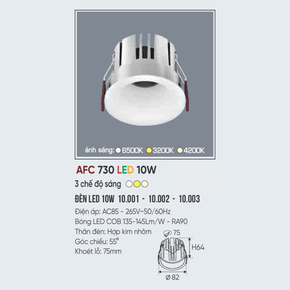 Đèn LED downlight âm trần Anfaco 730 LED 10W