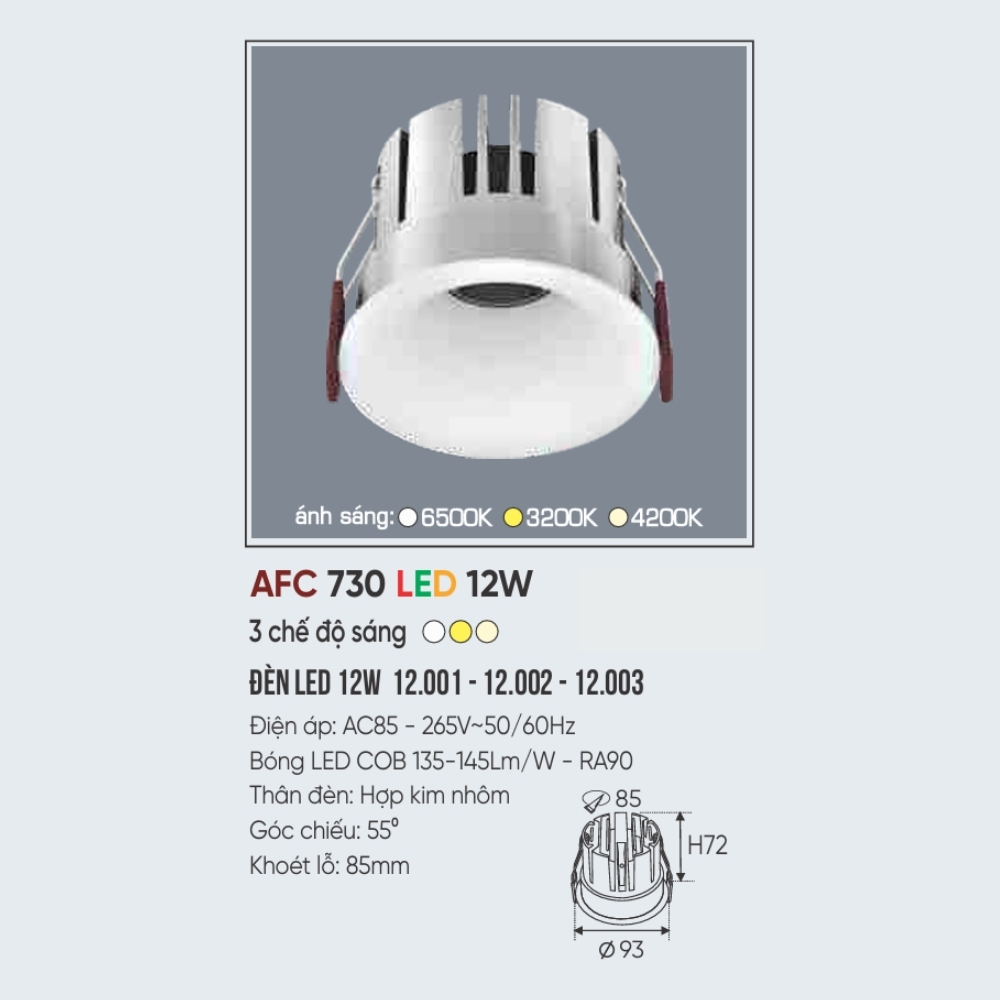 Đèn LED downlight âm trần Anfaco 730 LED 12W