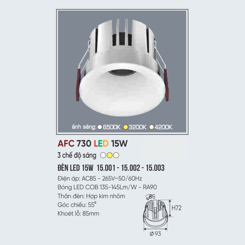 Đèn LED downlight âm trần Anfaco 730 LED 15W