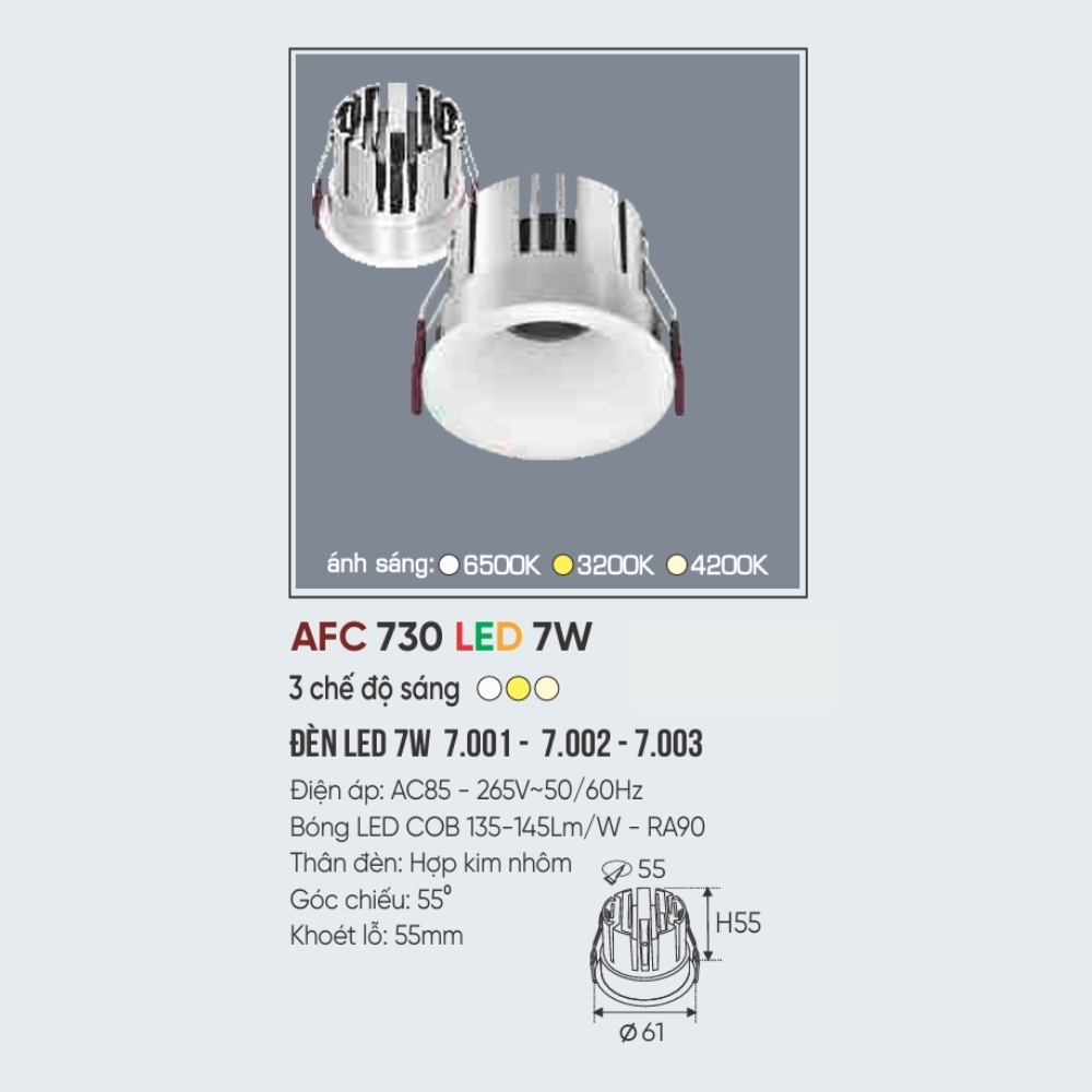 Đèn LED downlight âm trần Anfaco 730 LED 7W