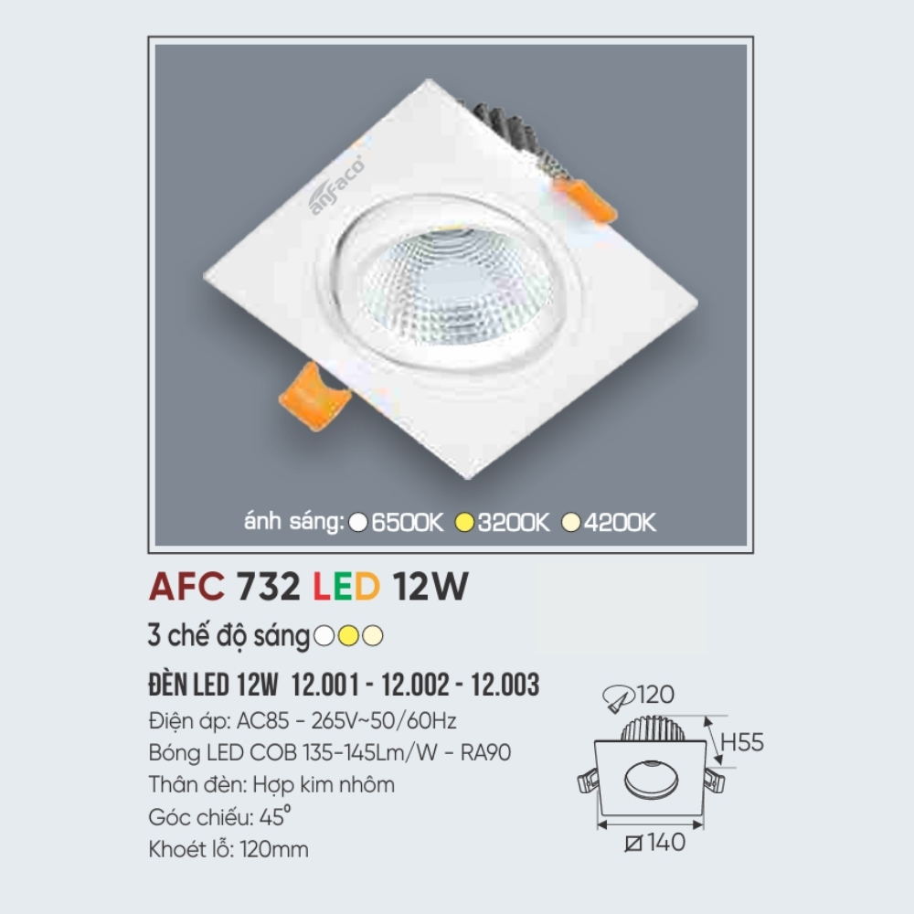 Đèn LED downlight âm trần Anfaco 732 LED 12W