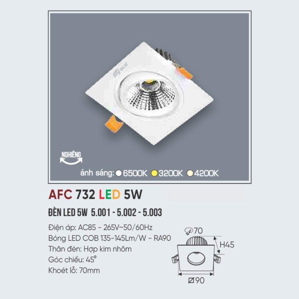 Đèn LED downlight âm trần Anfaco 732 LED 5W