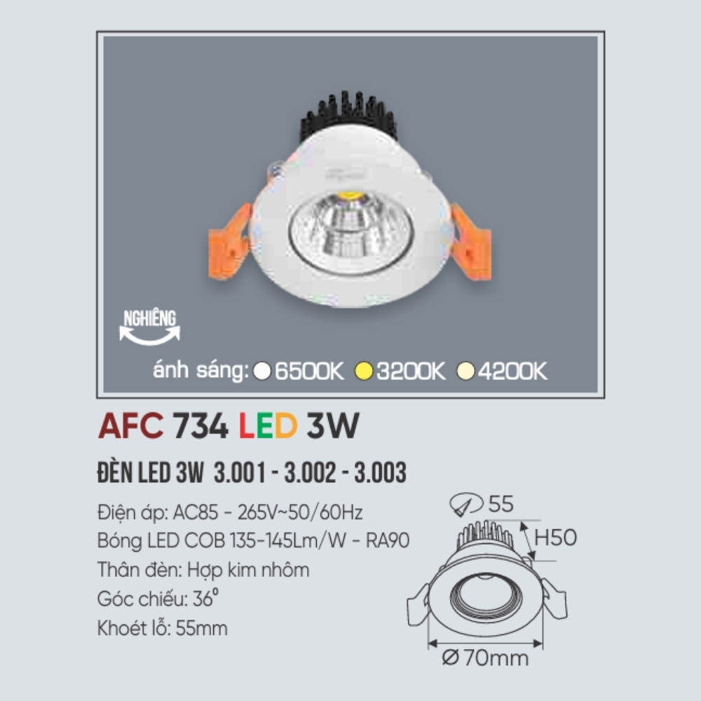 Đèn LED downlight âm trần Anfaco 734 LED 3W