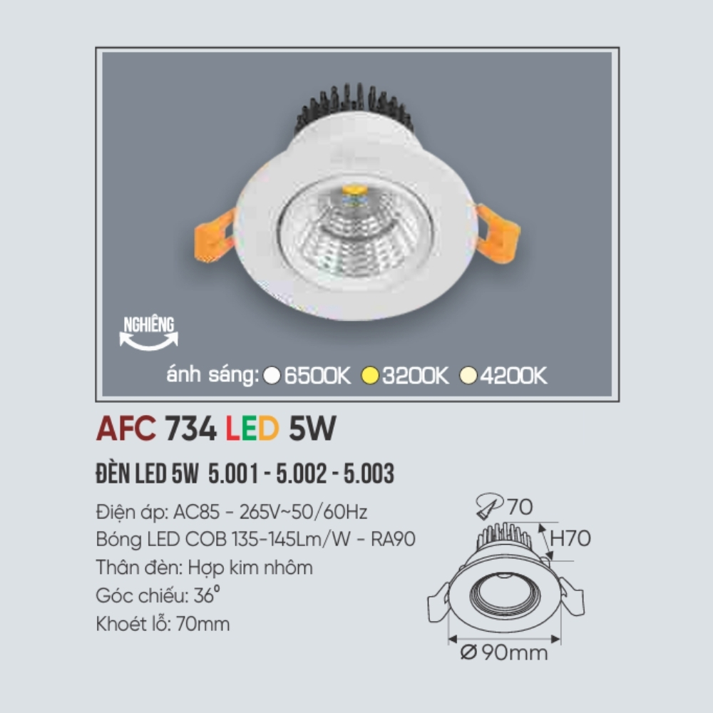 Đèn LED downlight âm trần Anfaco 734 LED 5W