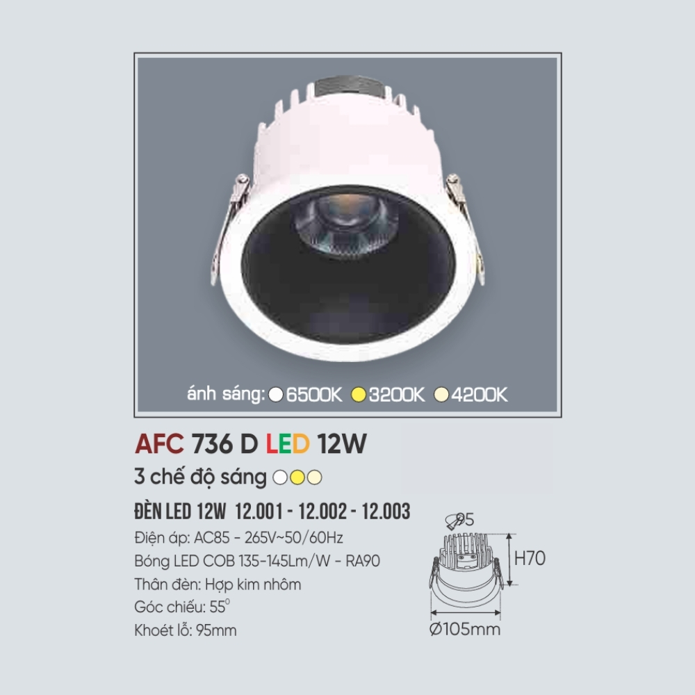 Đèn LED downlight âm trần Anfaco 736 D LED 12W