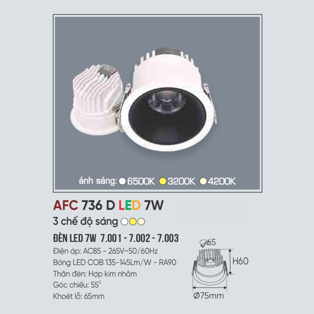 Đèn LED downlight âm trần Anfaco 736 D LED 7W