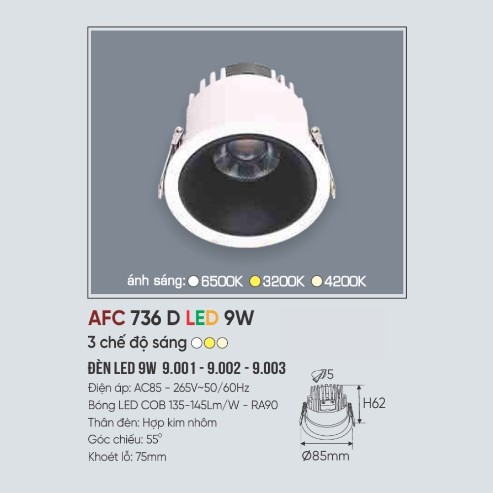 Đèn LED downlight âm trần Anfaco 736 D LED 9W