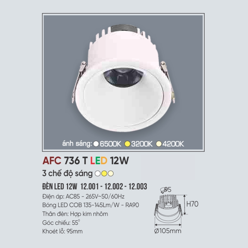 Đèn LED downlight âm trần Anfaco 736 T LED 12W