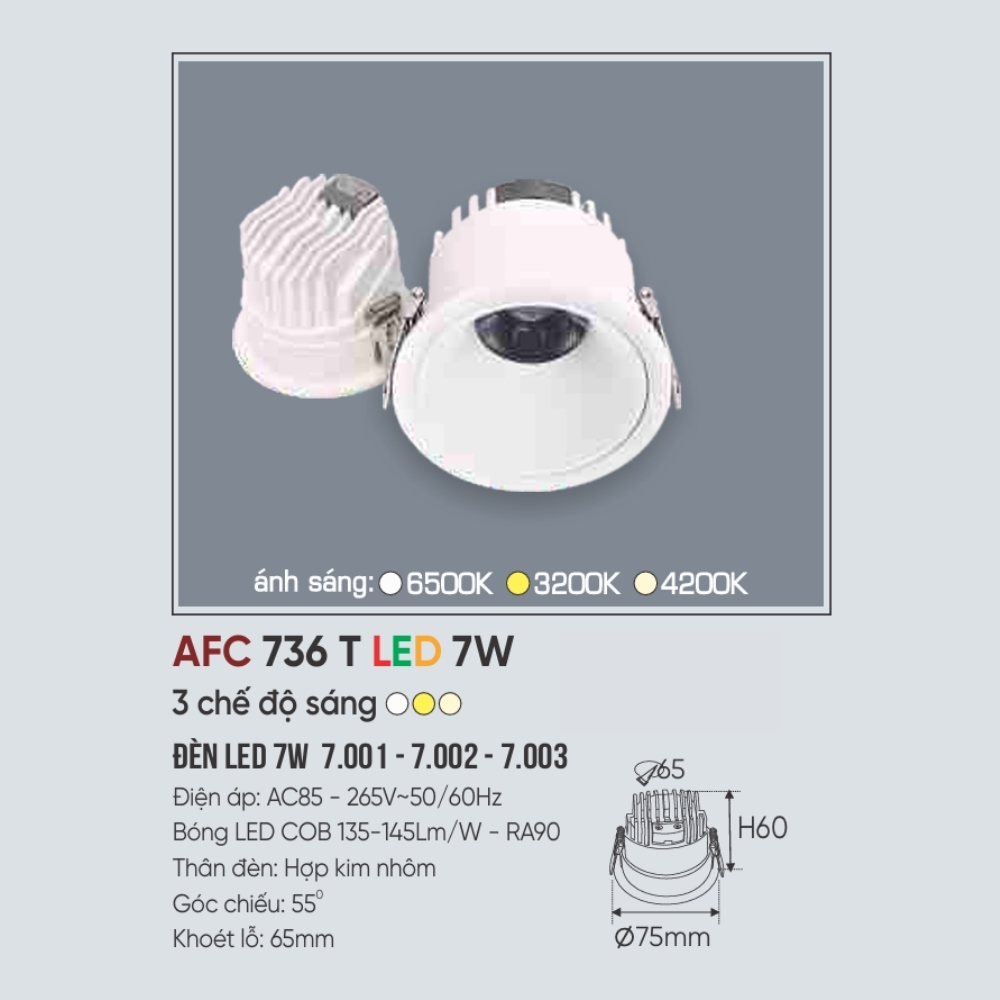 Đèn LED downlight âm trần Anfaco 736 T LED 7W