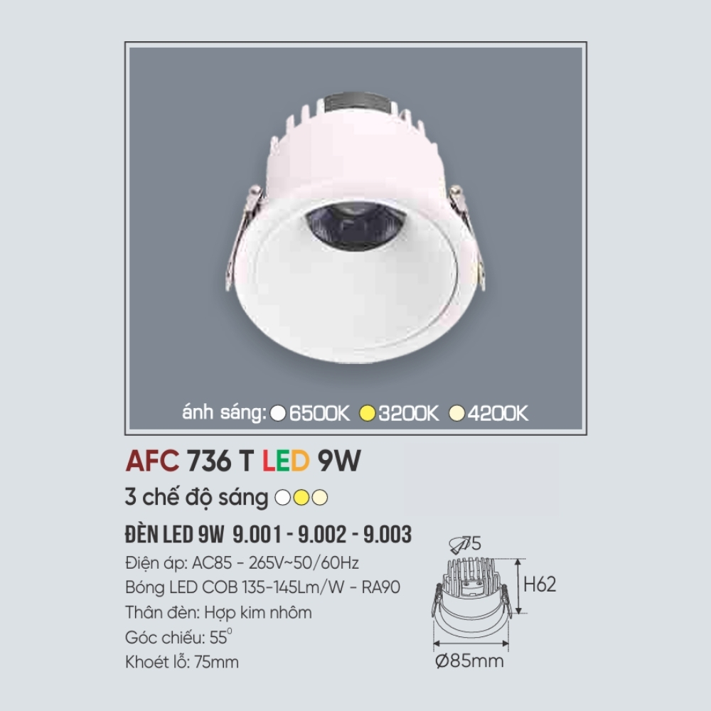 Đèn LED downlight âm trần Anfaco 736 T LED 9W