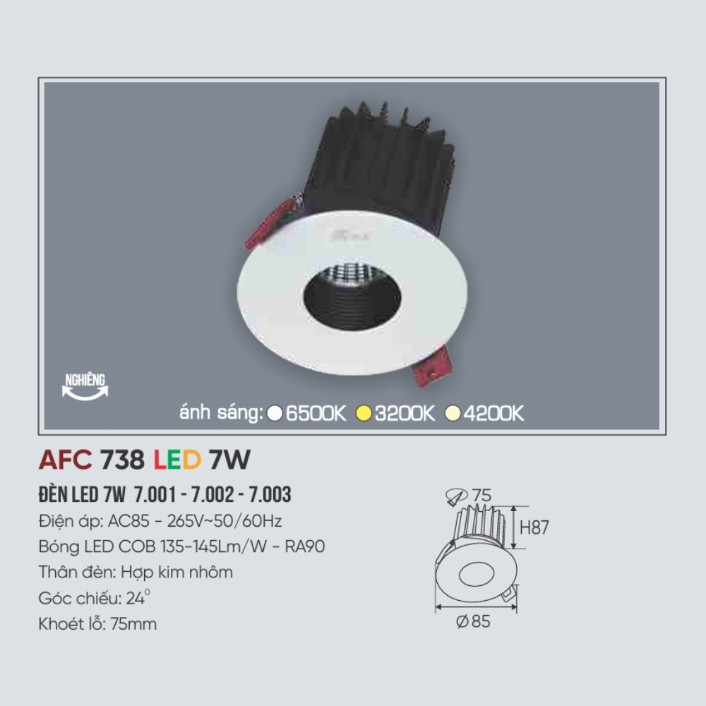 Đèn LED downlight âm trần Anfaco 738 LED 7W