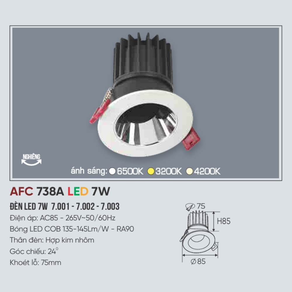 Đèn LED downlight âm trần Anfaco 738A LED 7W