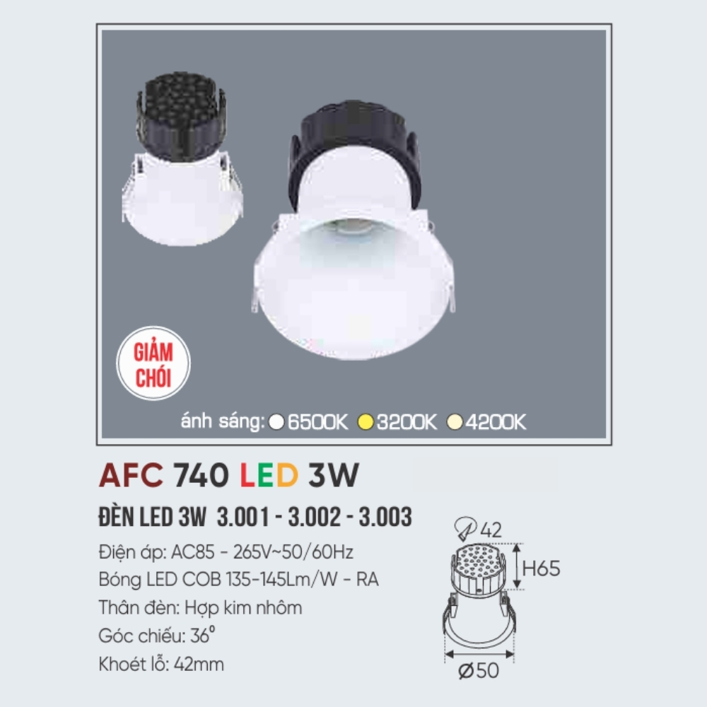 Đèn LED downlight âm trần Anfaco 740 LED 3W