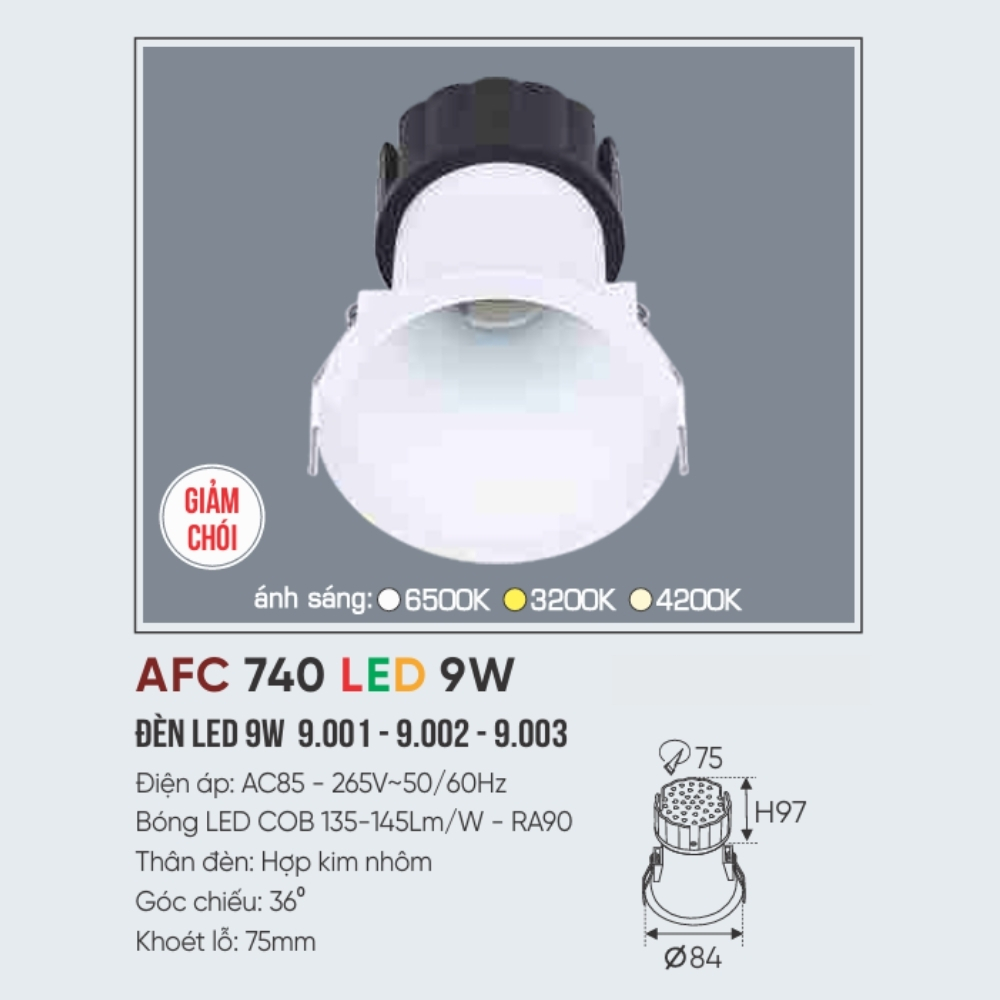 Đèn LED downlight âm trần Anfaco 740 LED 9W