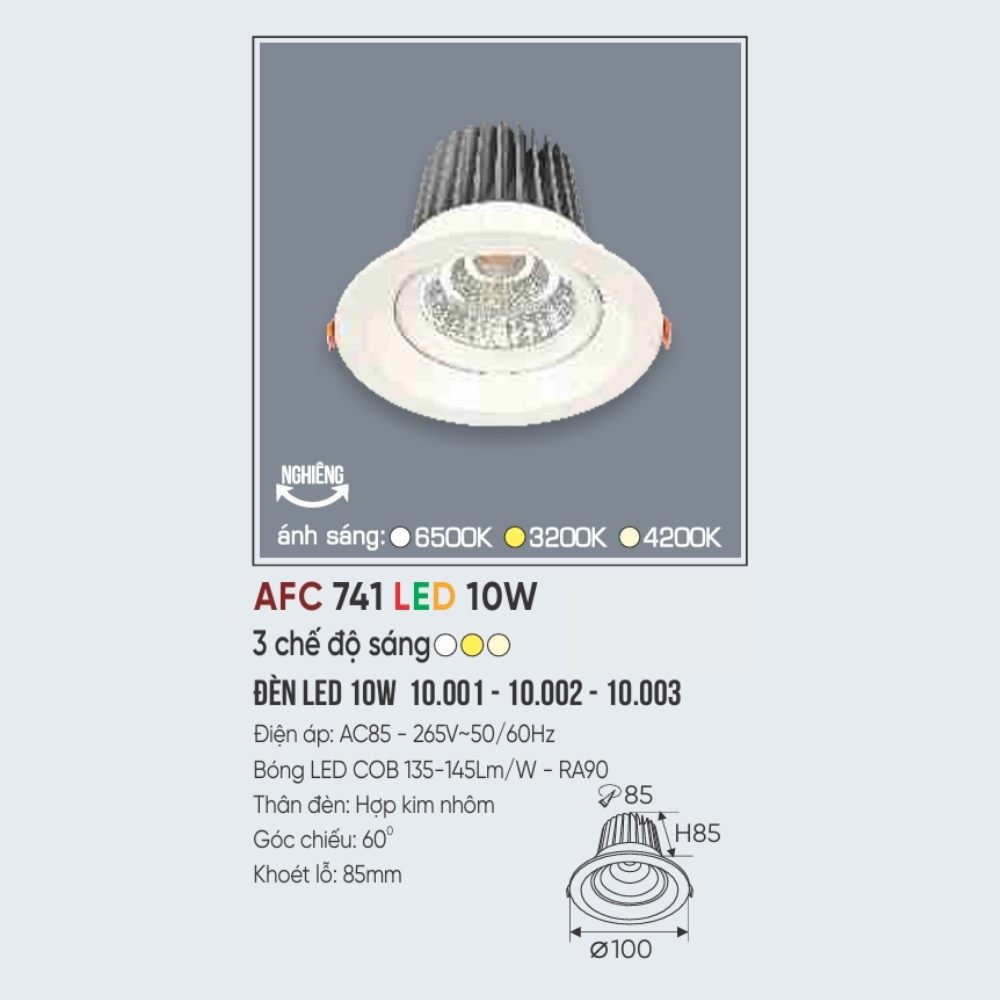Đèn LED downlight âm trần Anfaco 741 LED 10W