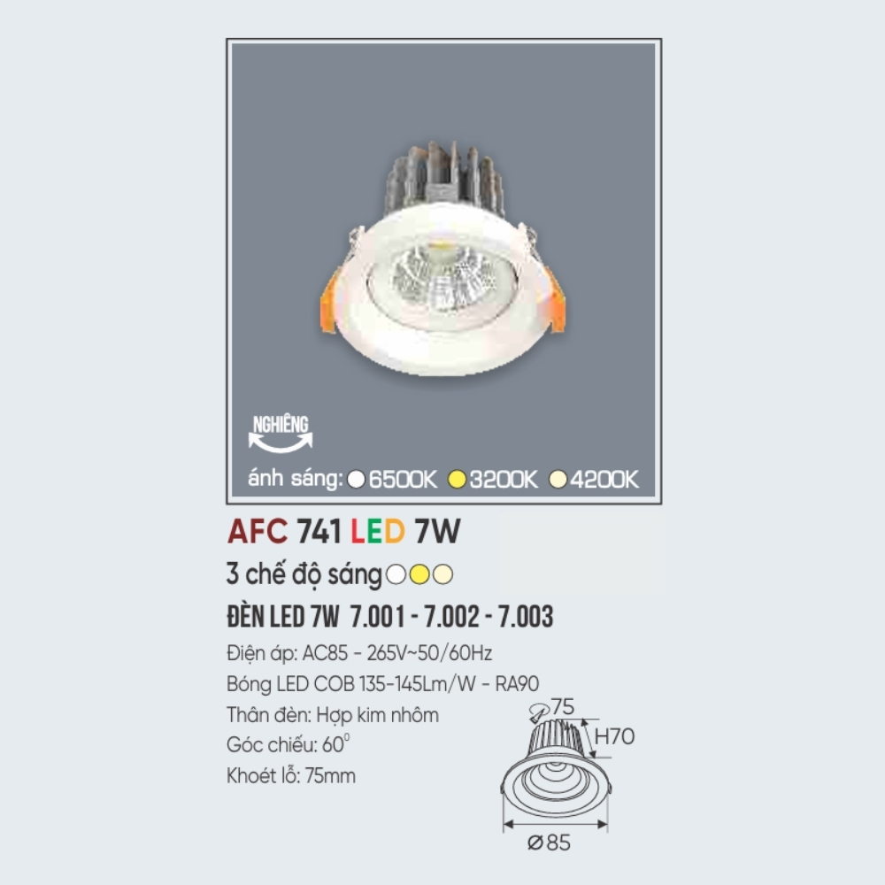 Đèn LED downlight âm trần Anfaco 741 LED 7W