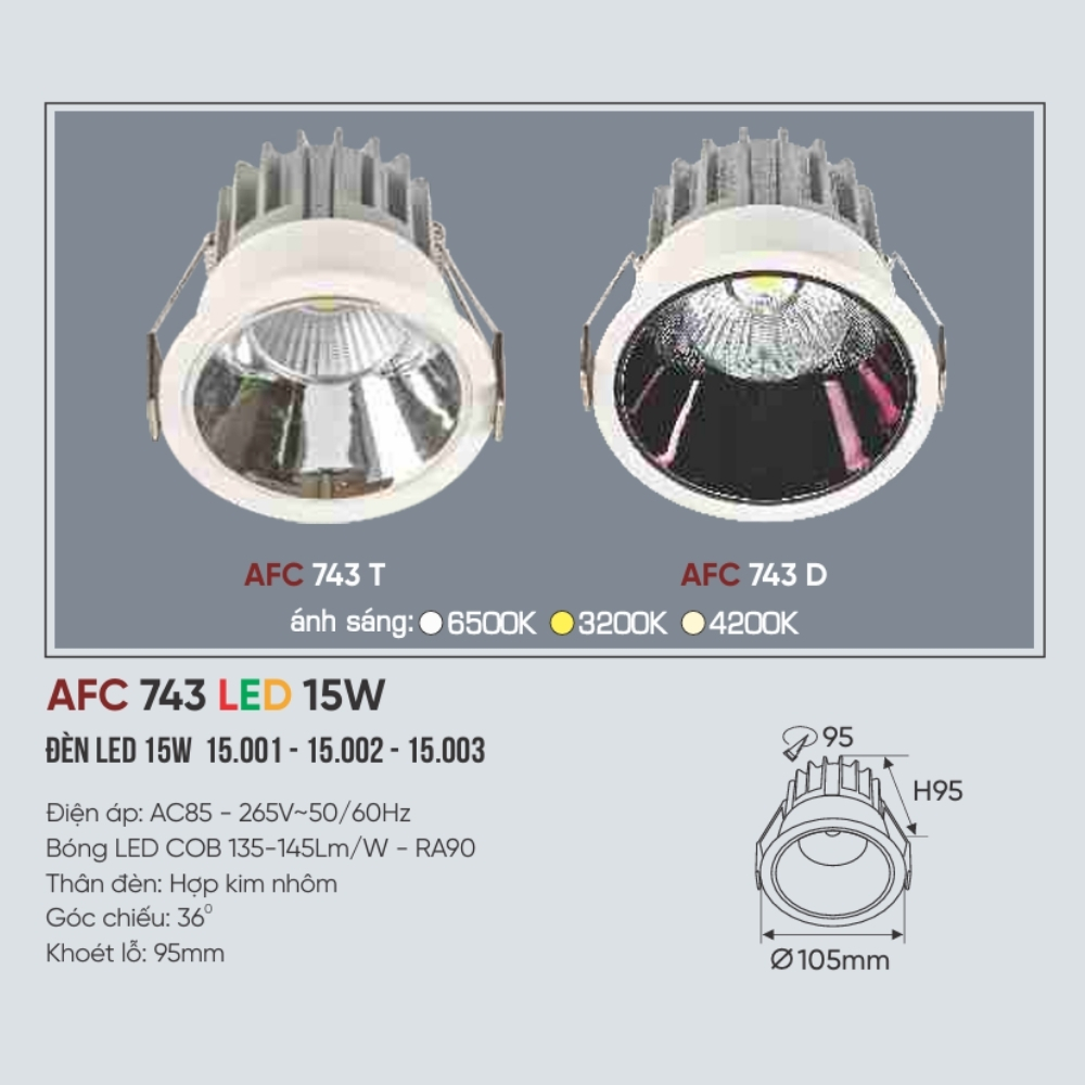 Đèn LED downlight âm trần Anfaco 743 T LED 15W