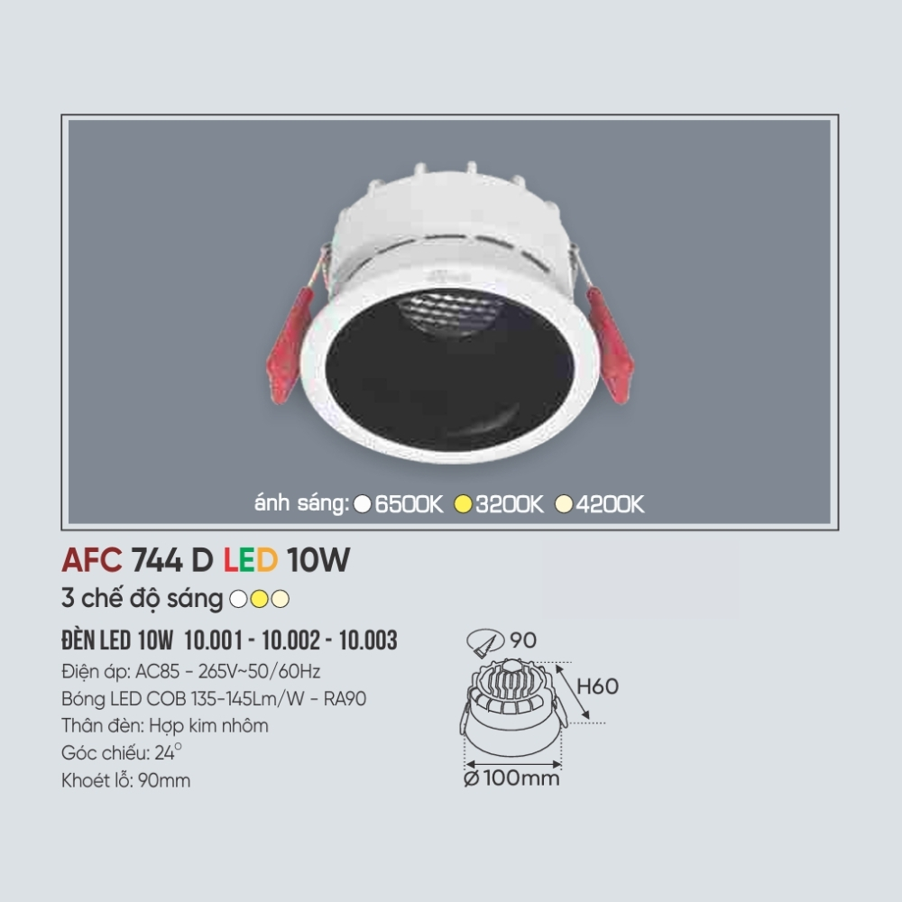Đèn LED downlight âm trần Anfaco 744 D LED 10W