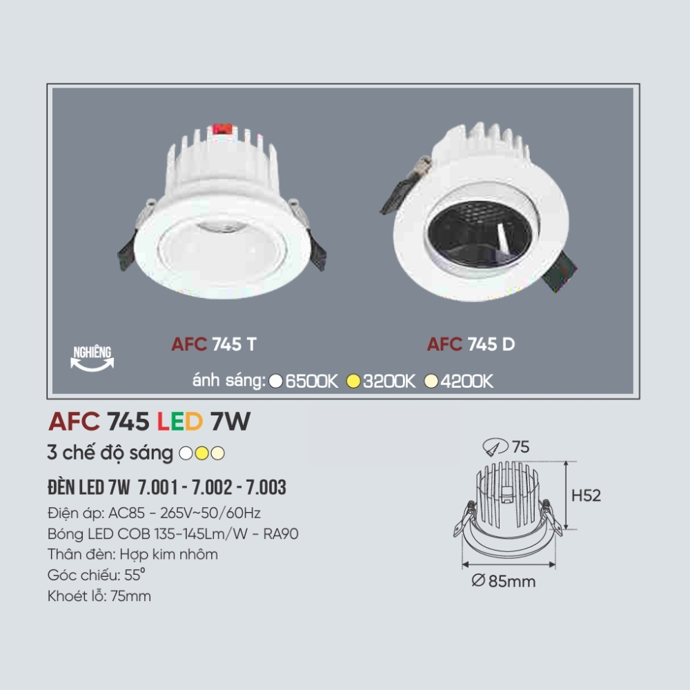 Đèn LED downlight âm trần Anfaco 745 D LED 7W